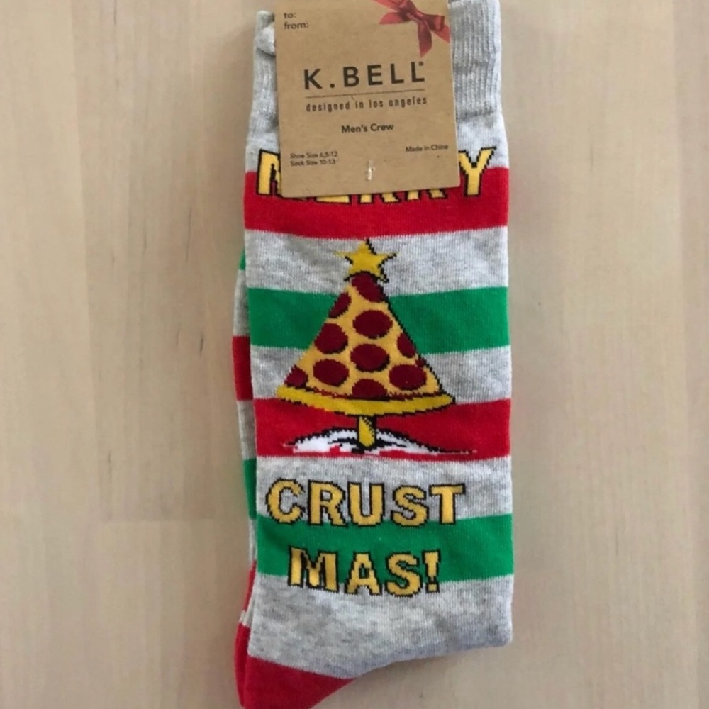 K. Bell Men's Fun Holiday Pizza Crew Socks